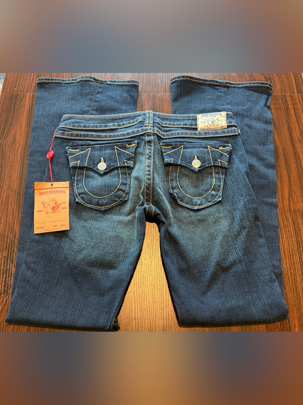 NWT True Religion Joey Heritage Low Rise Big T Flare Jeans Dark Savanna Size 32 - Picture 4 of 14